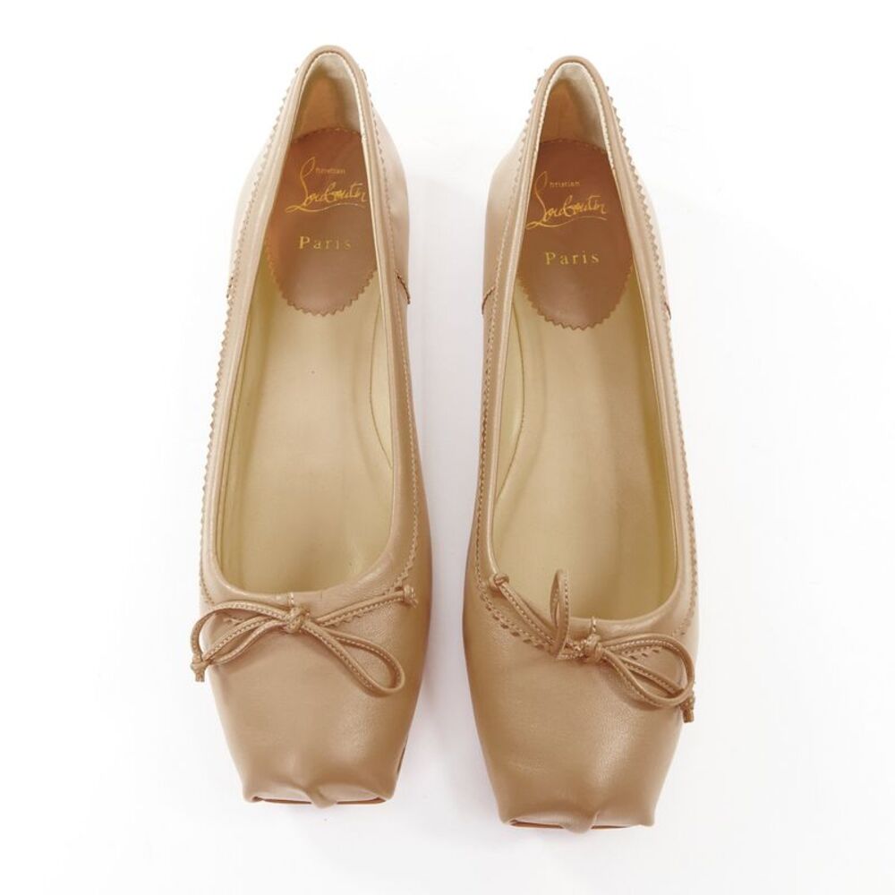 CHRISTIAN LOUBOUTIN Mamadrague nude lamb nappa square toe ballet flats EU39.5